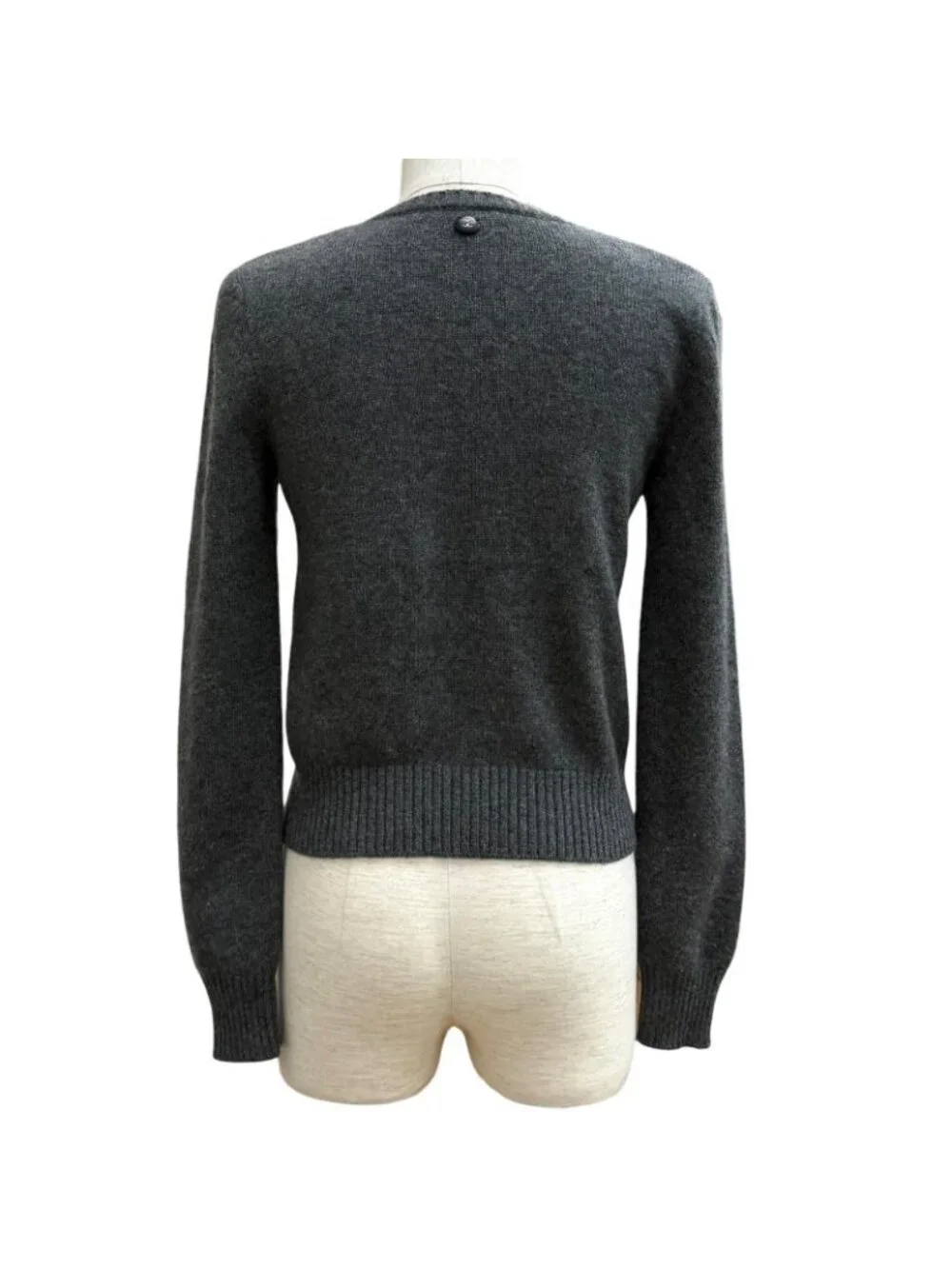 Chanel Cashmere with CC Logo Plate Gabrielle Coco Neck Long Sleeve Knit Gray 34